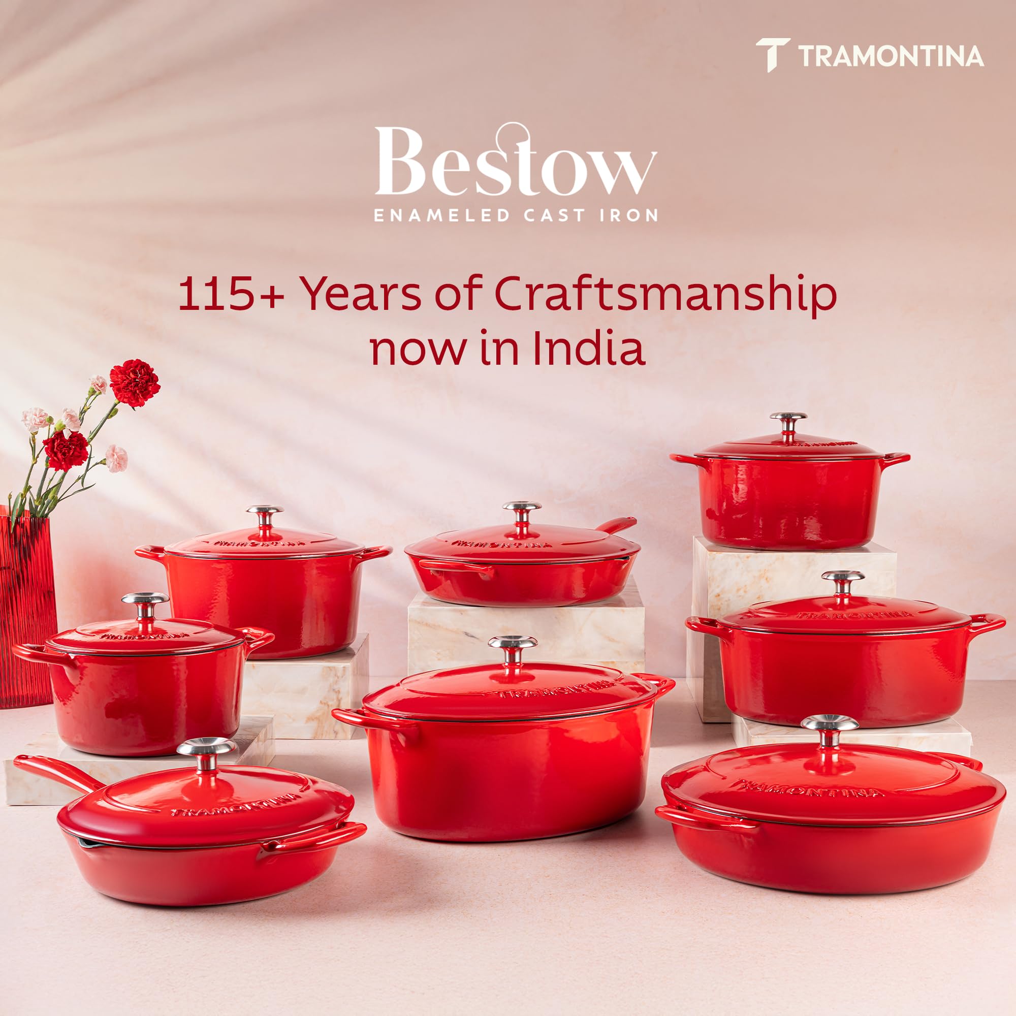 Tramontina Bestow on dining table in a served meal setting, stylish kitchen-to-table serving