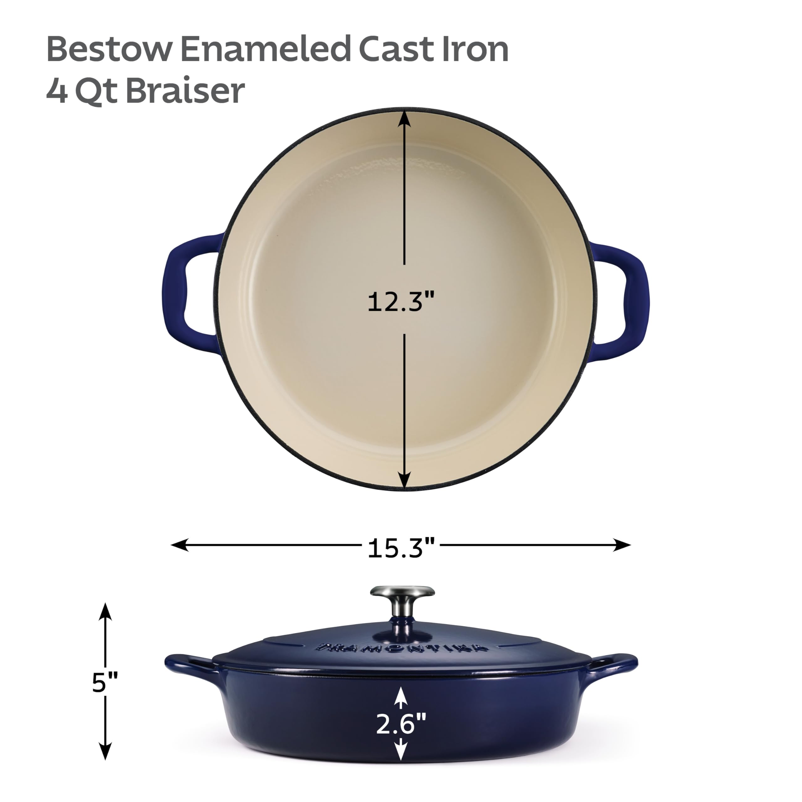 Tramontina off-white enameled interior for easy cleanup and nonstick benefit