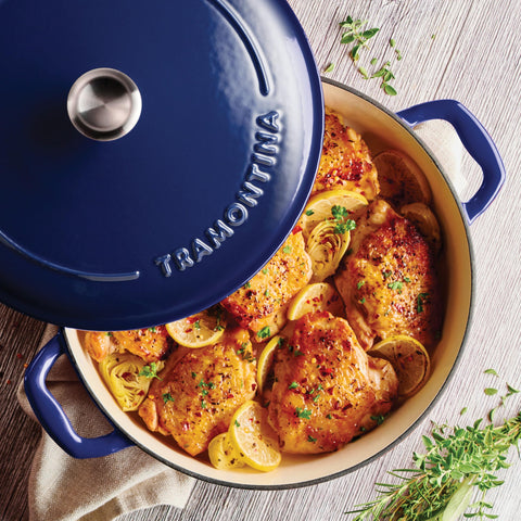 Tramontina lid close-up showing self-basting ridges to keep dishes moist