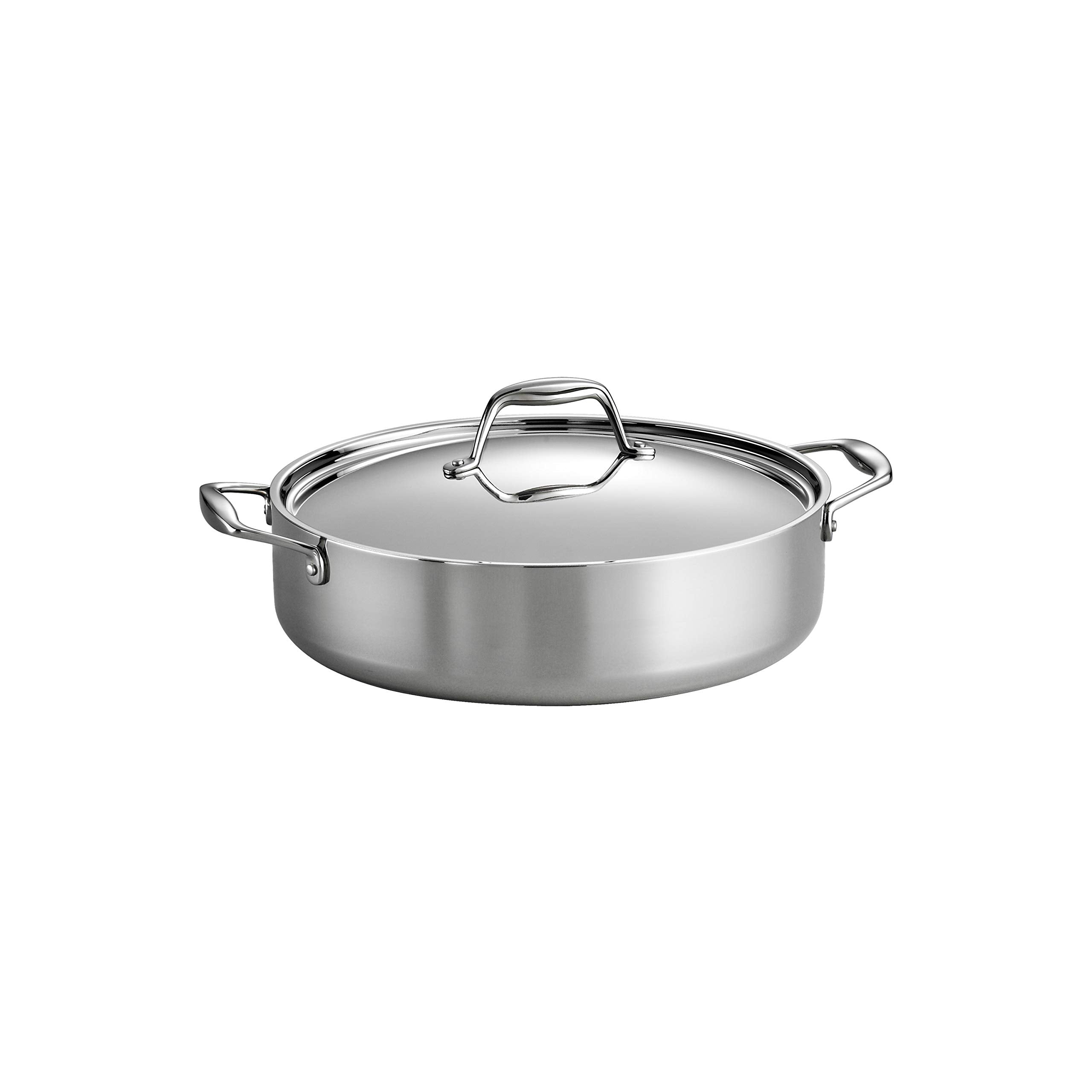 Tramontina braiser front view showing polished stainless and capacity for consistent cooking