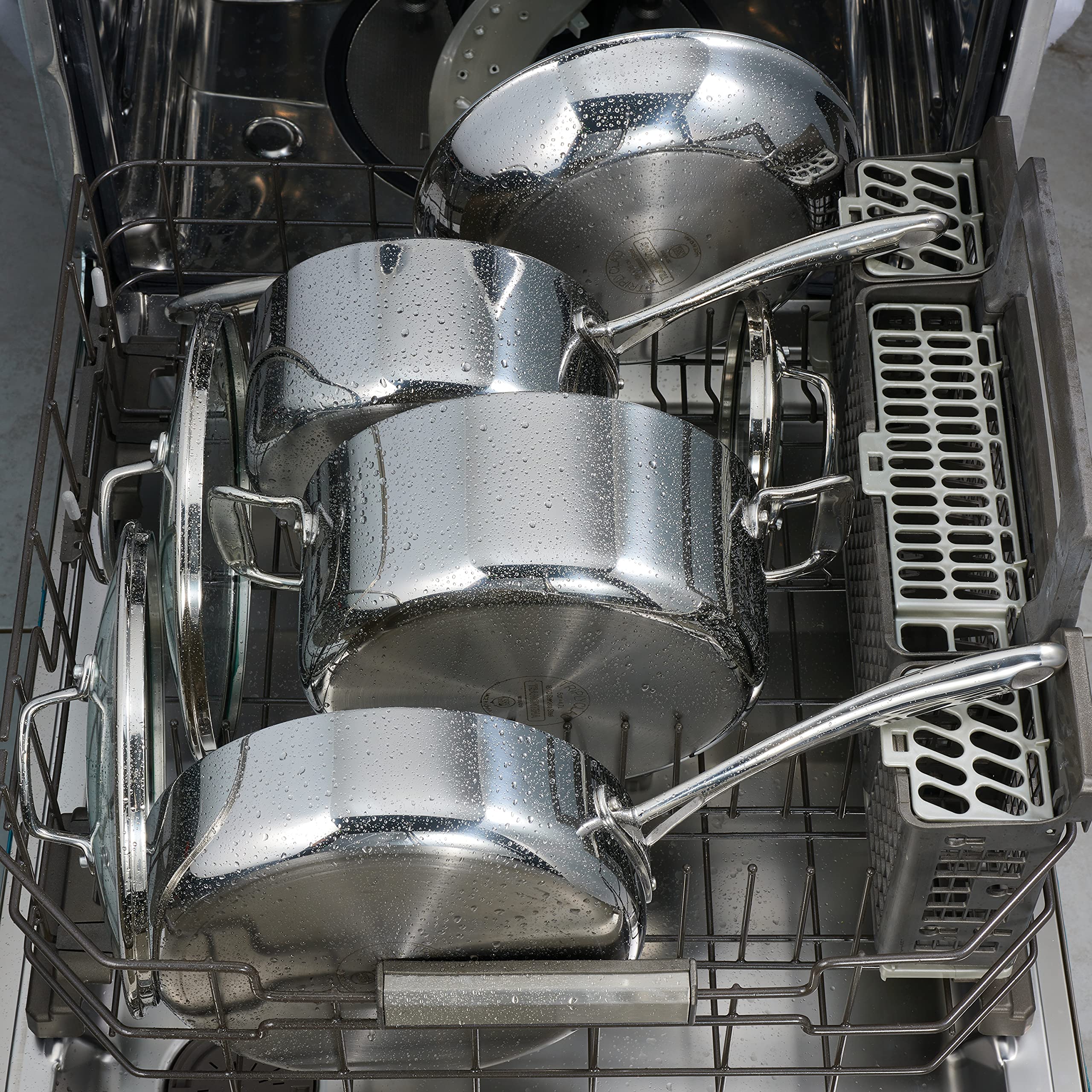 Tramontina pan in dishwasher indicating easy cleanup and time-saving maintenance