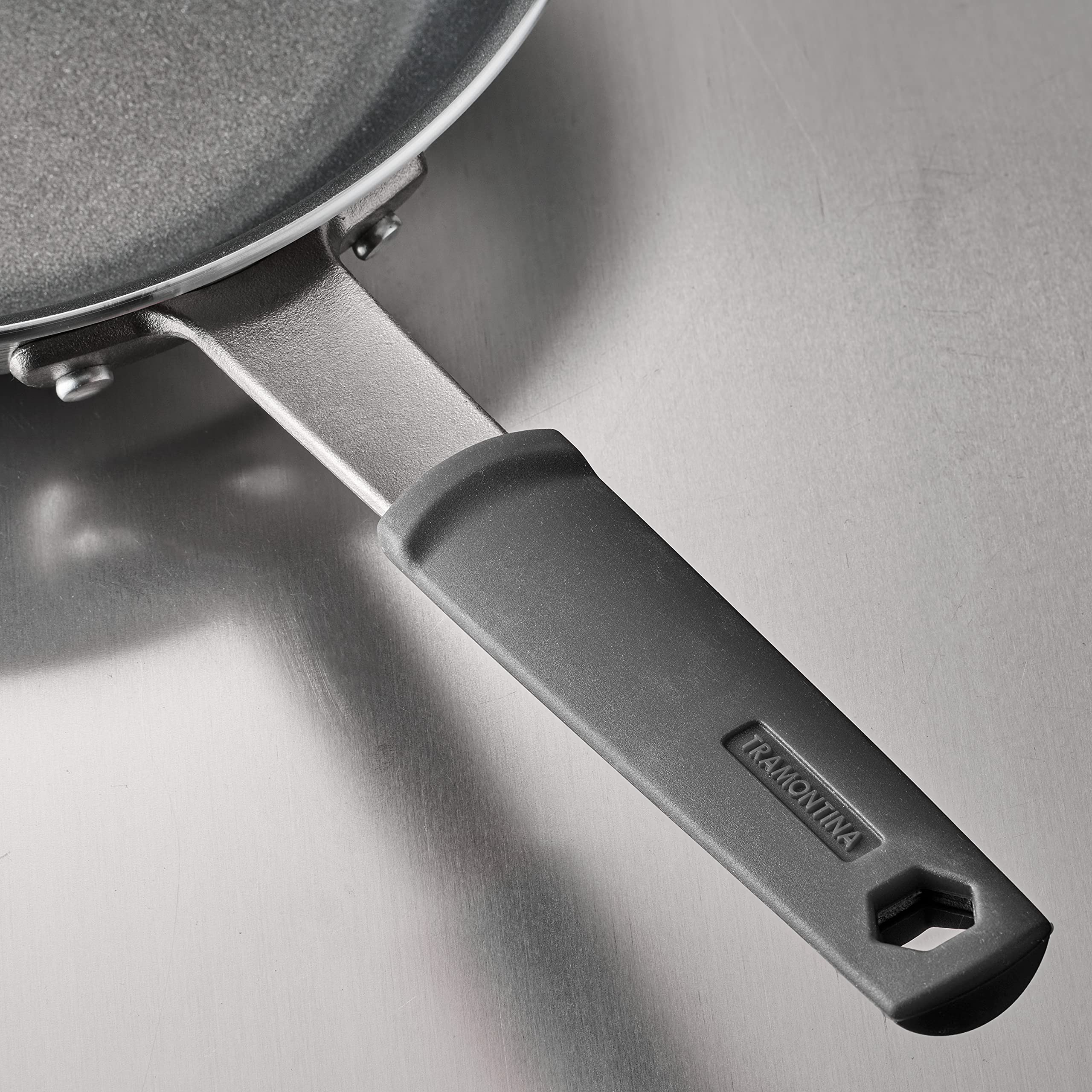 Tramontina pan in oven with sleeve removed showing oven-safe versatility