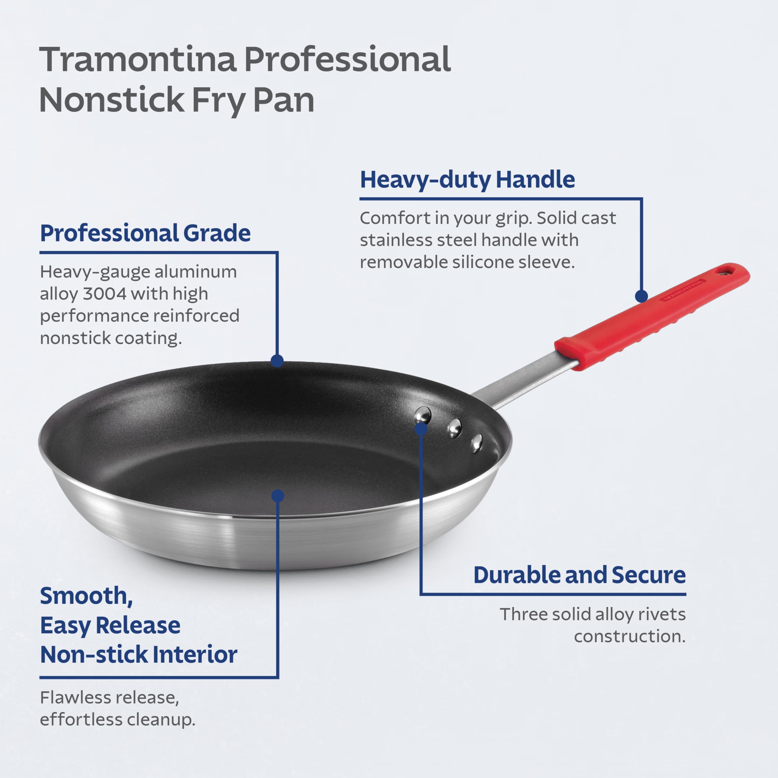 Tramontina stainless handle with removable silicone sleeve for secure comfortable grip