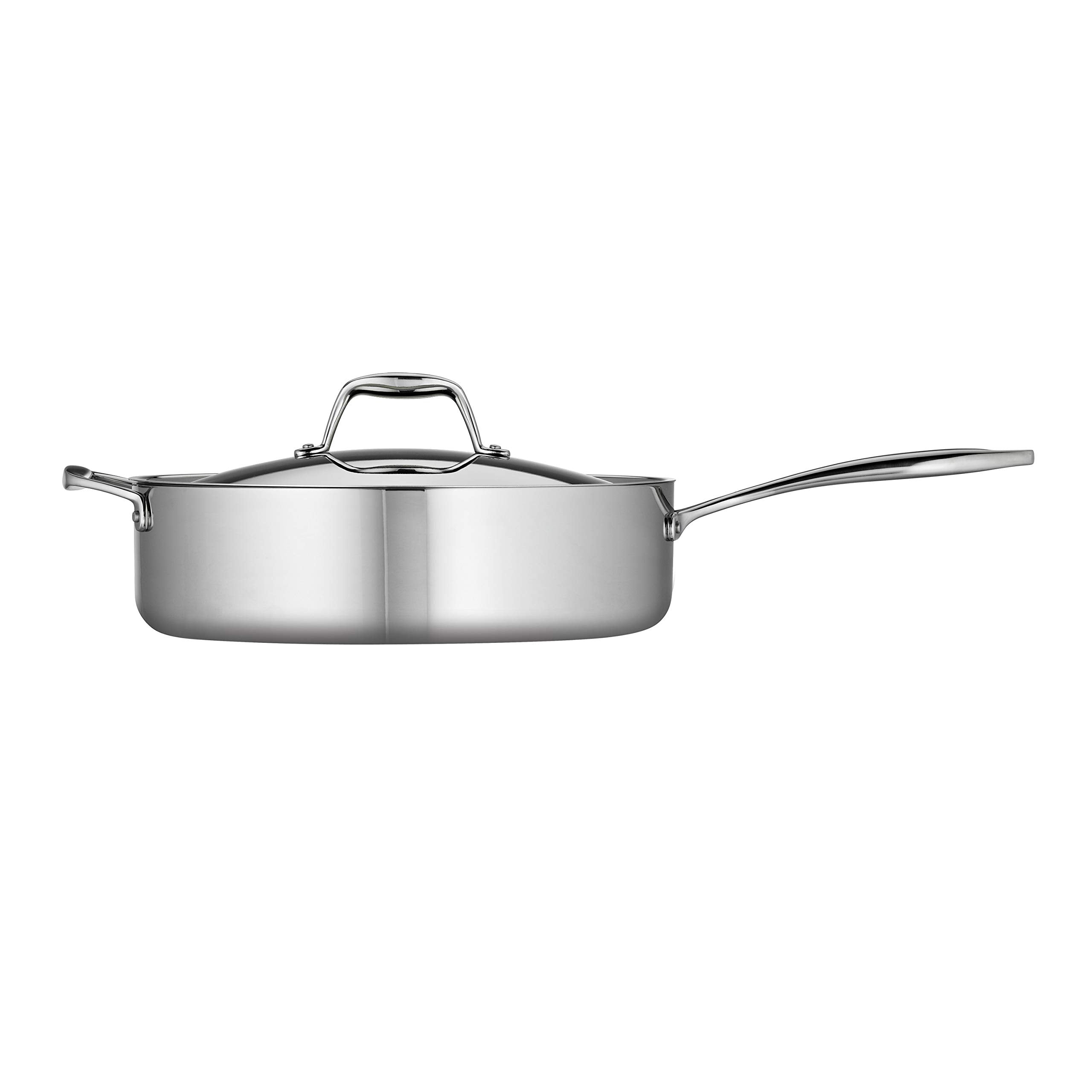 Tramontina lid and riveted handle close-up highlighting secure grip benefit