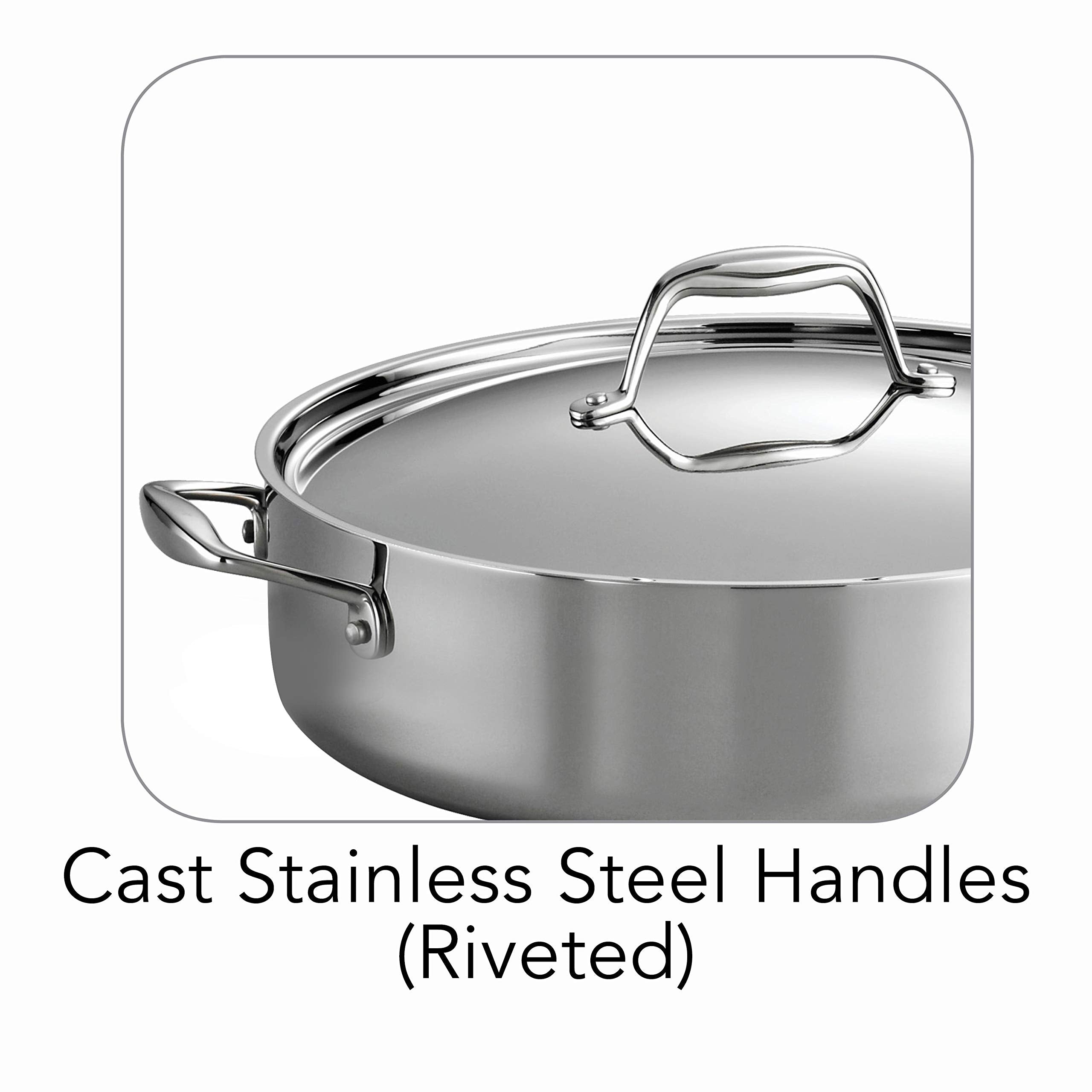 Tramontina pan next to hand for size comparison showing generous 6-quart capacity