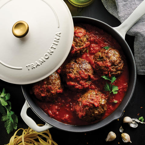 Tramontina matte-black enamel interior showing nonstick-like surface and easy cleanup