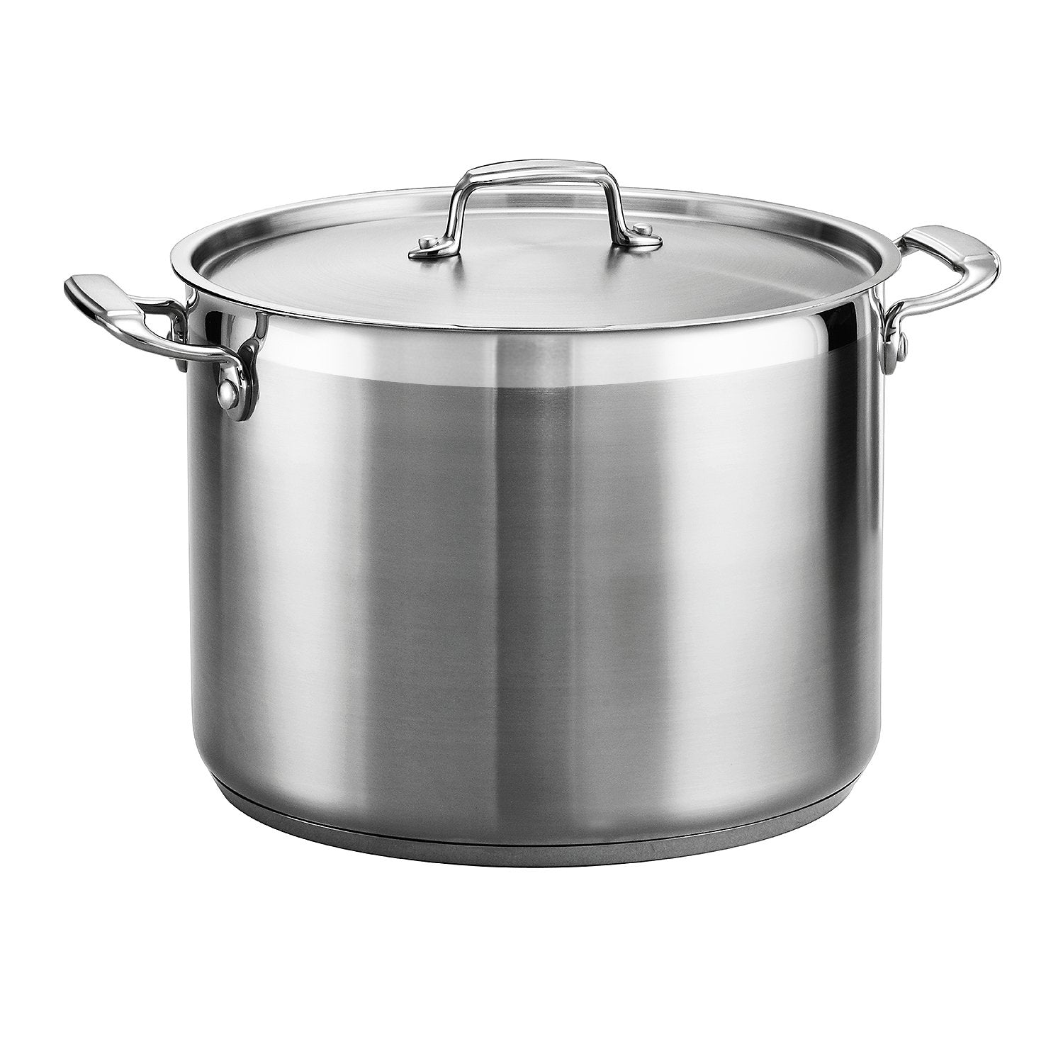 Tramontina front view showing pot and lid, sturdy build and versatile capacity