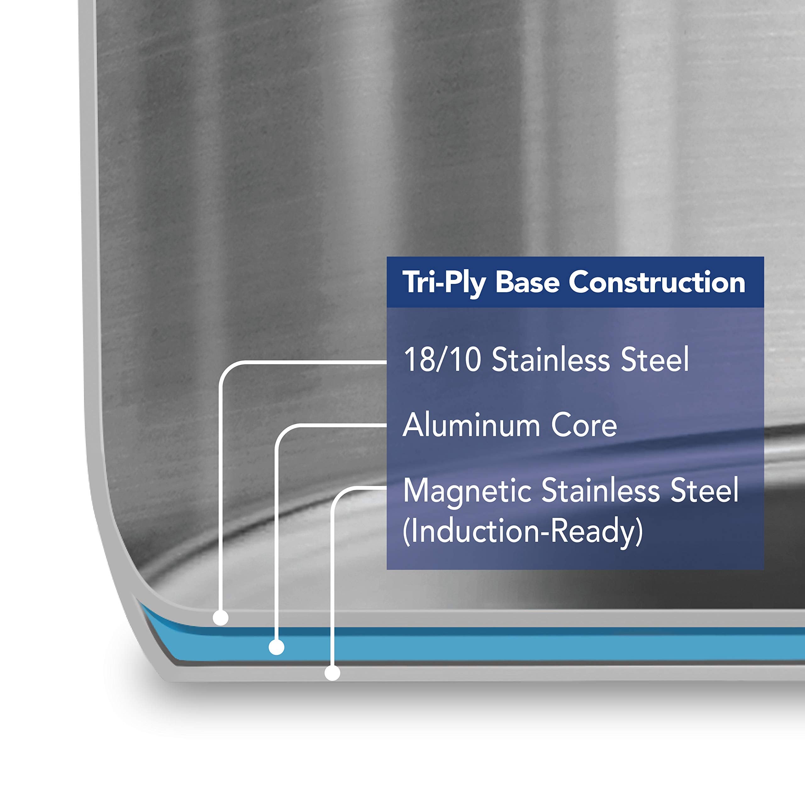 Tramontina polished interior close-up showing smooth 18/10 stainless surface durability
