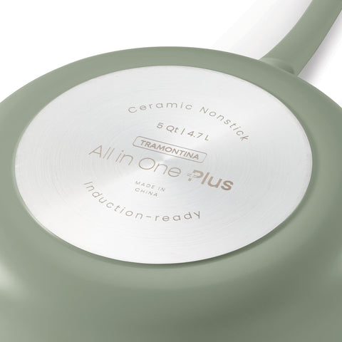 Tramontina ceramic interior closeup showing smooth nonstick surface for easy release
