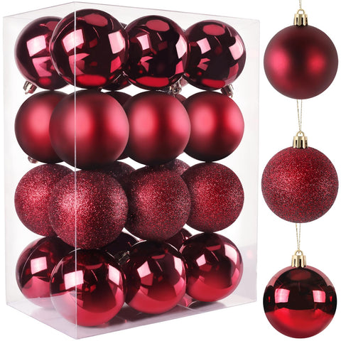 TranquilBliss front view of 24-pack red ornaments showing package and colors, easy decorating