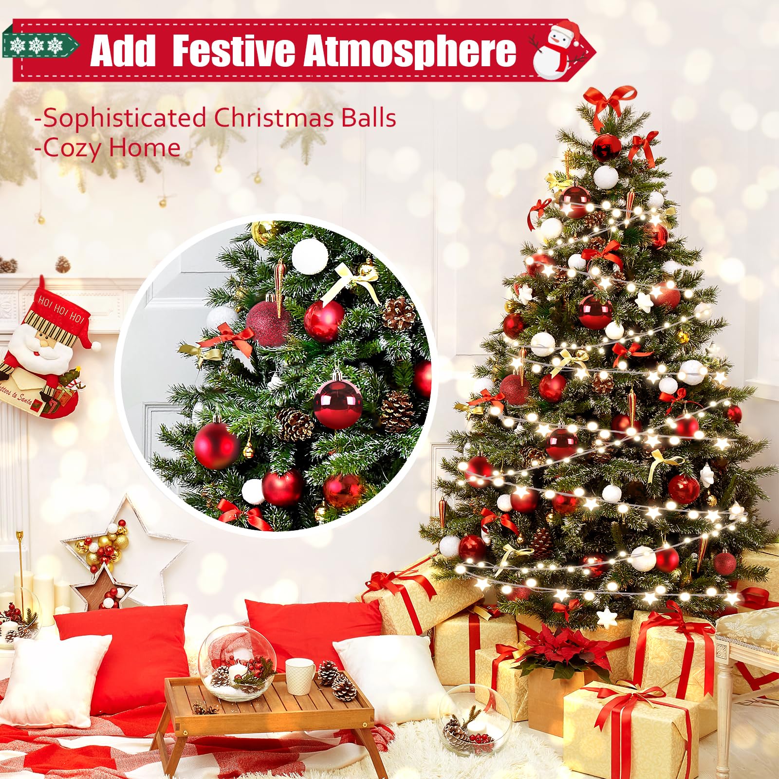 TranquilBliss ornaments hung on Christmas tree creating layered color and depth