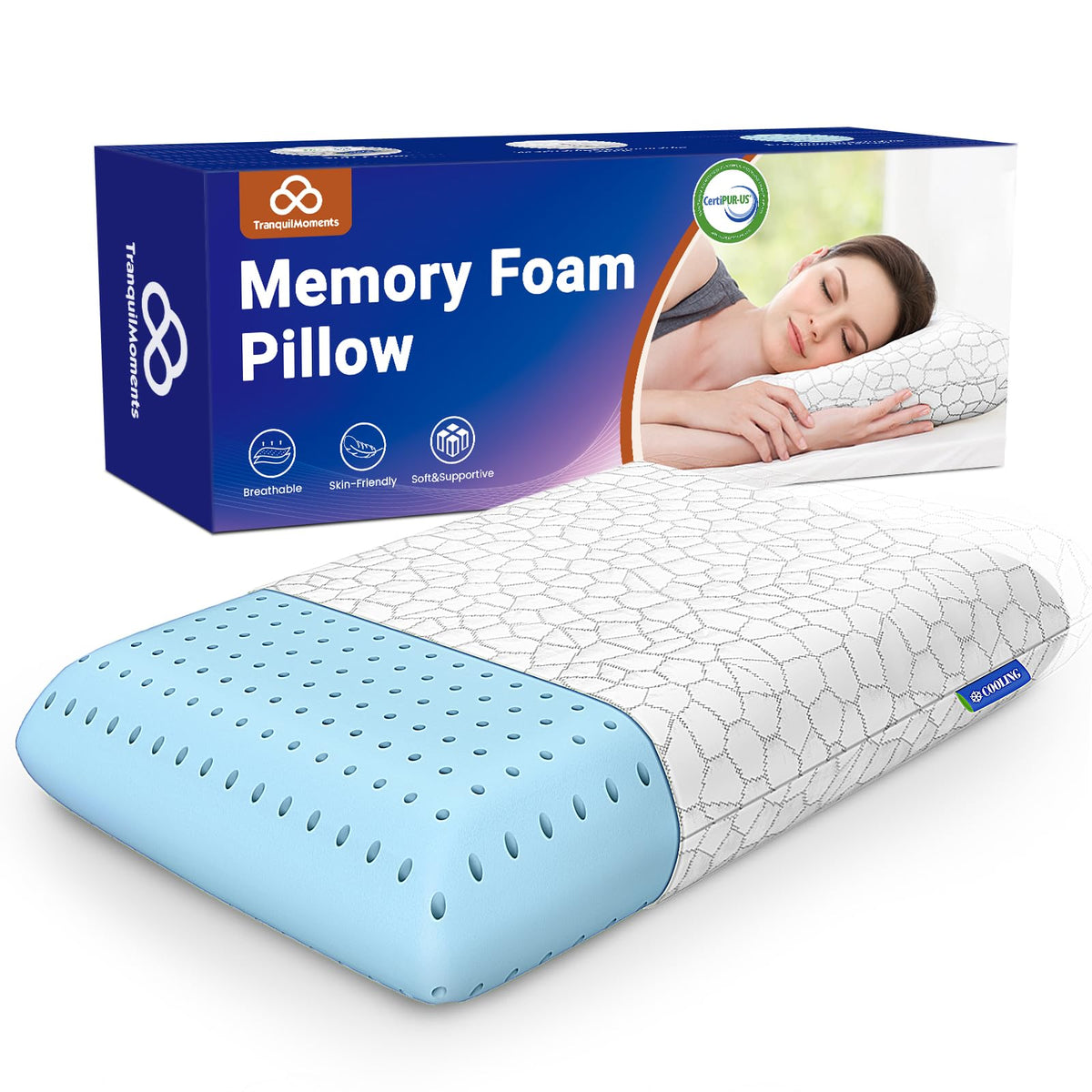 TranquilMoments front view boxed pillow showing ready-to-gift packaging and convenience
