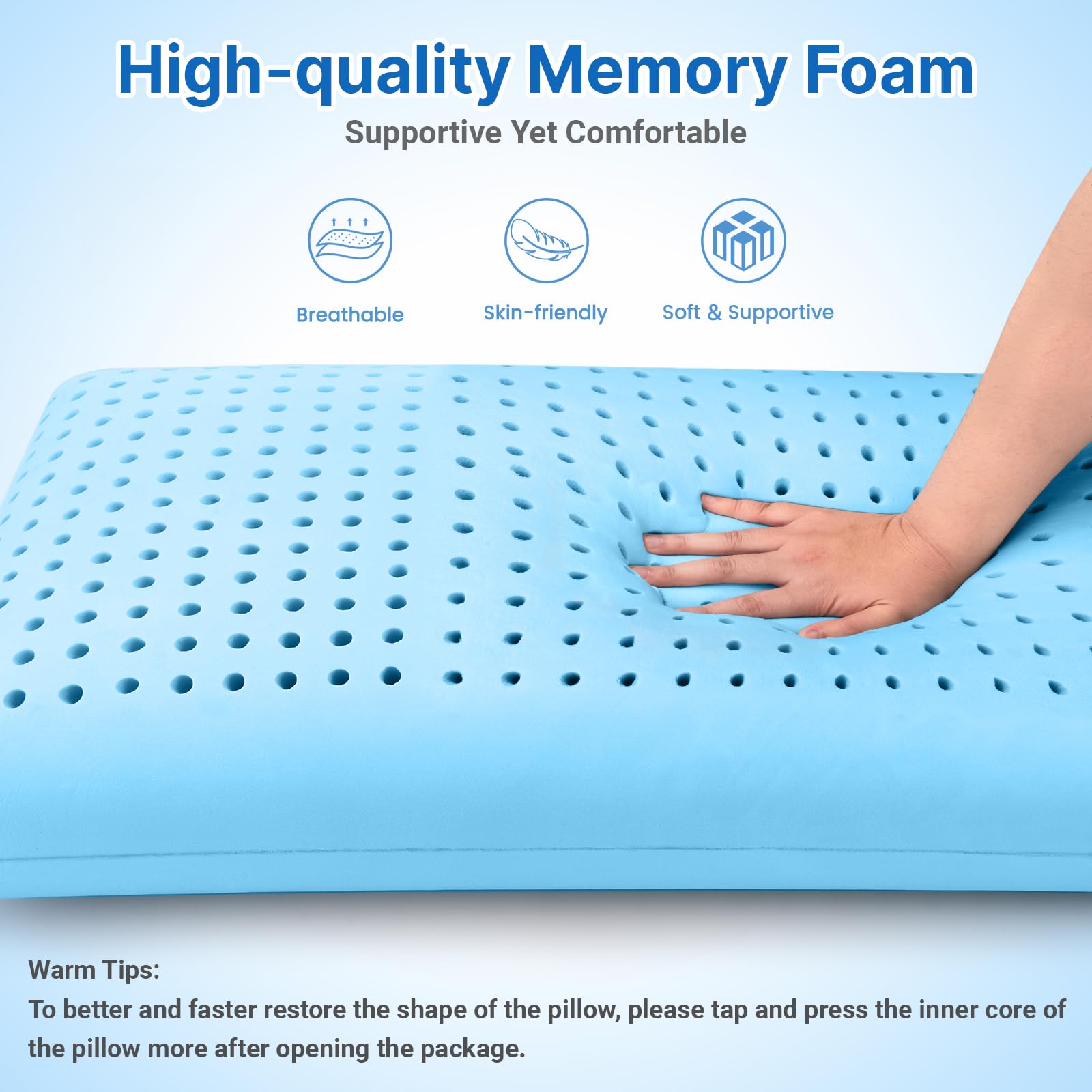 TranquilMoments pillow in bed lifestyle illustrating restful, supported sleep setup
