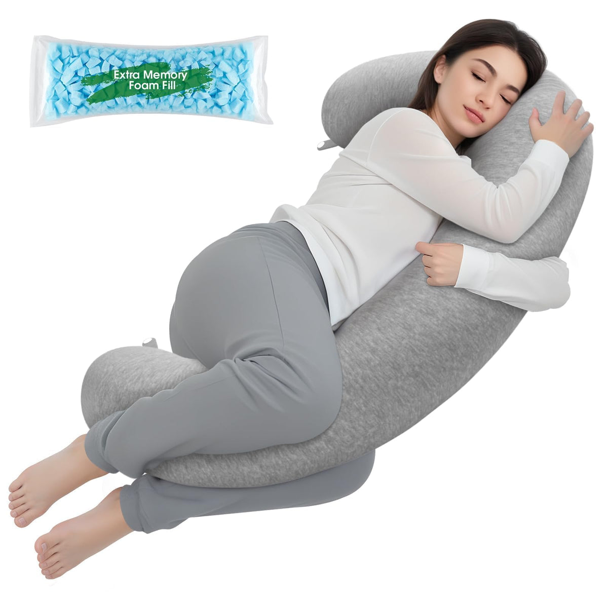 TranquilRelax front view of C-shaped pillow showing full-body support