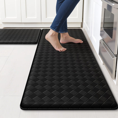 TranquilRelax front view of two-piece black kitchen mats showing coverage and comfort
