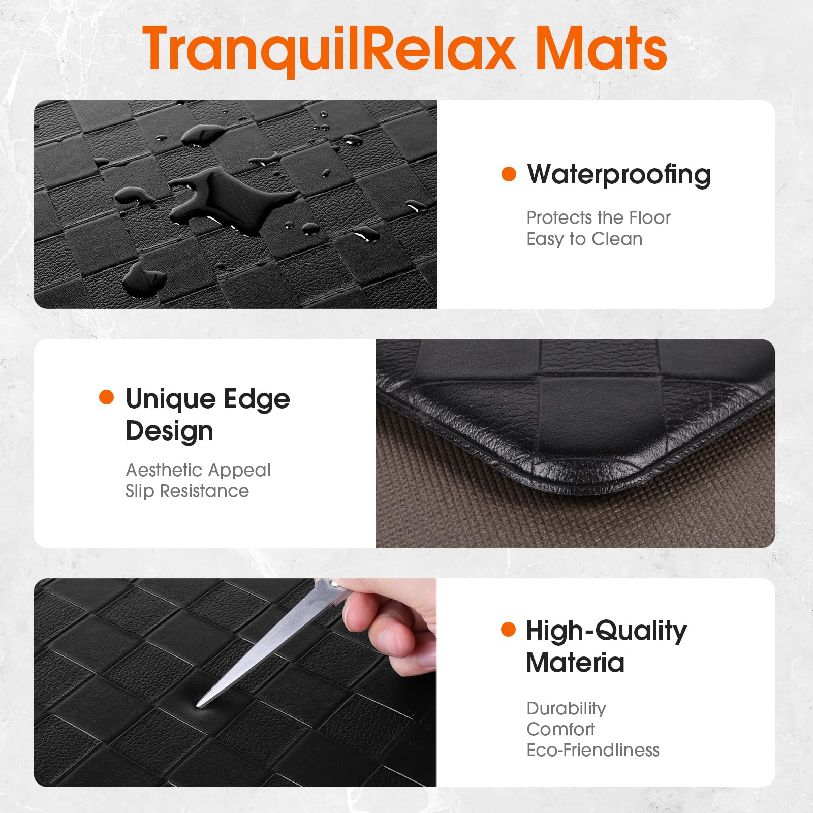 TranquilRelax side view showing 0.4 inch and 0.8 inch thickness for added standing comfort