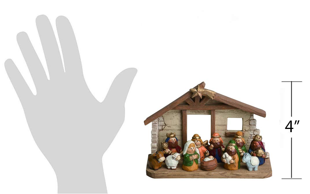 Transpac nativity close-up of resin figures and stable detailing, showcasing painted detail and durability benefit