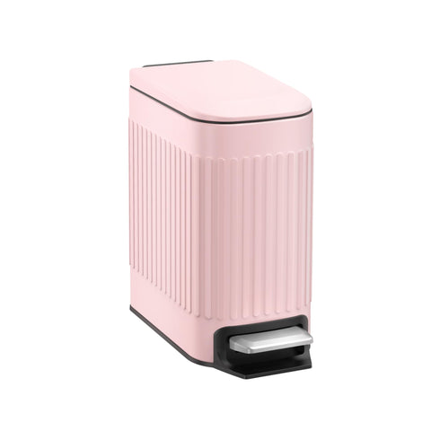 TrashAid pink trash can front view showing compact design and decor appeal