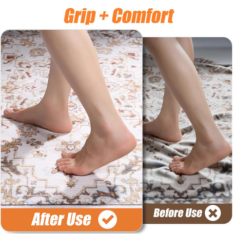 TravLand pad under area rug in living room, prevents slipping