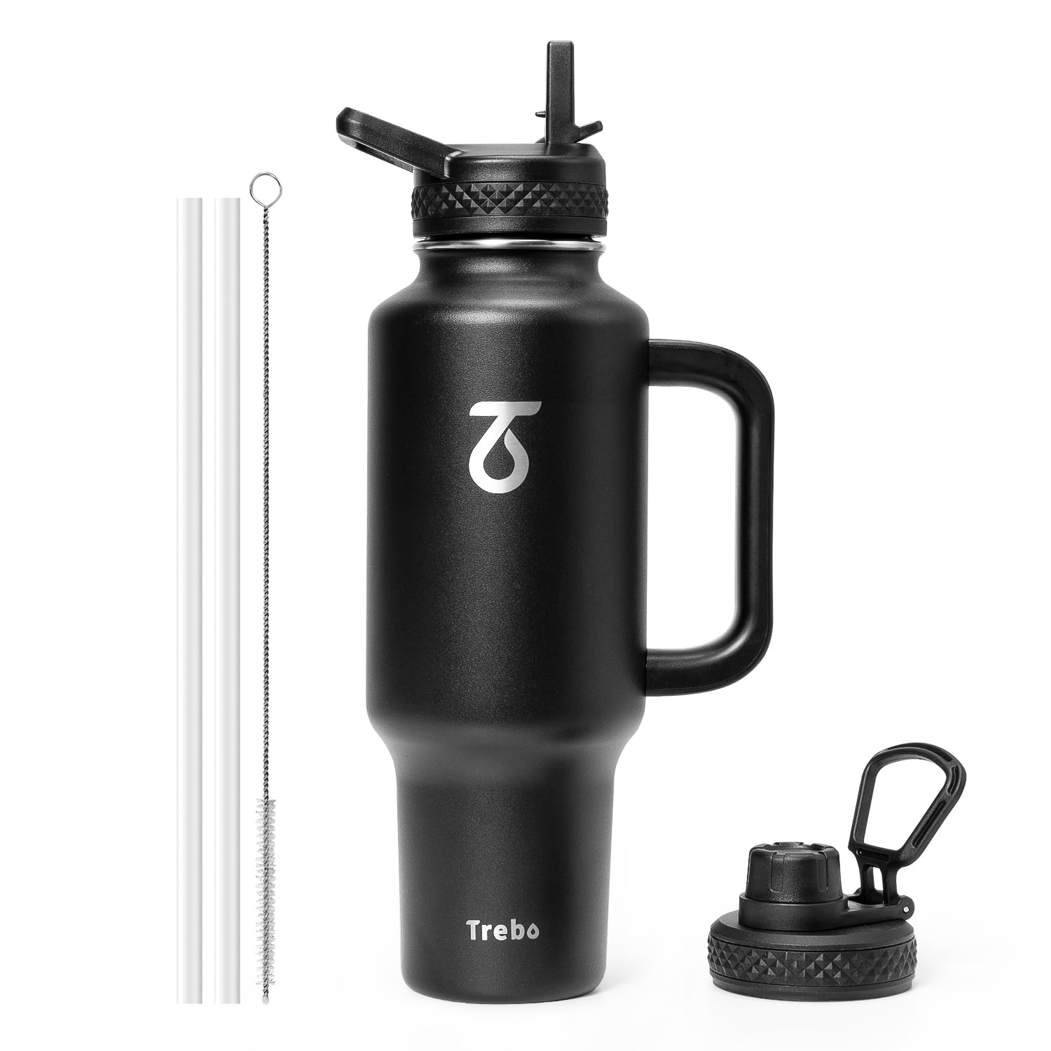 Trebo 40 oz bottle front view showing capacity and design benefit: easy recognition