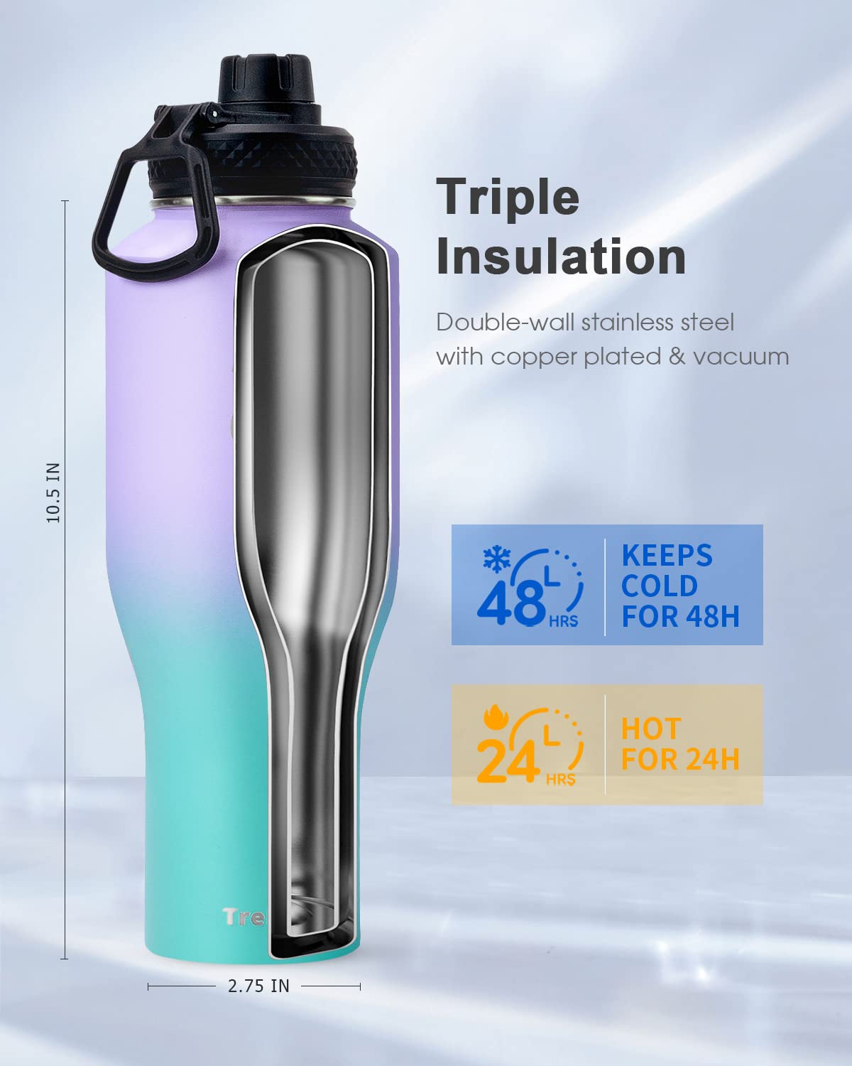 Trebo flip-up straw lid detail for easy one-hand sipping on the go