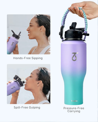 Trebo wide-mouth spout open to show easy filling and ice cube access