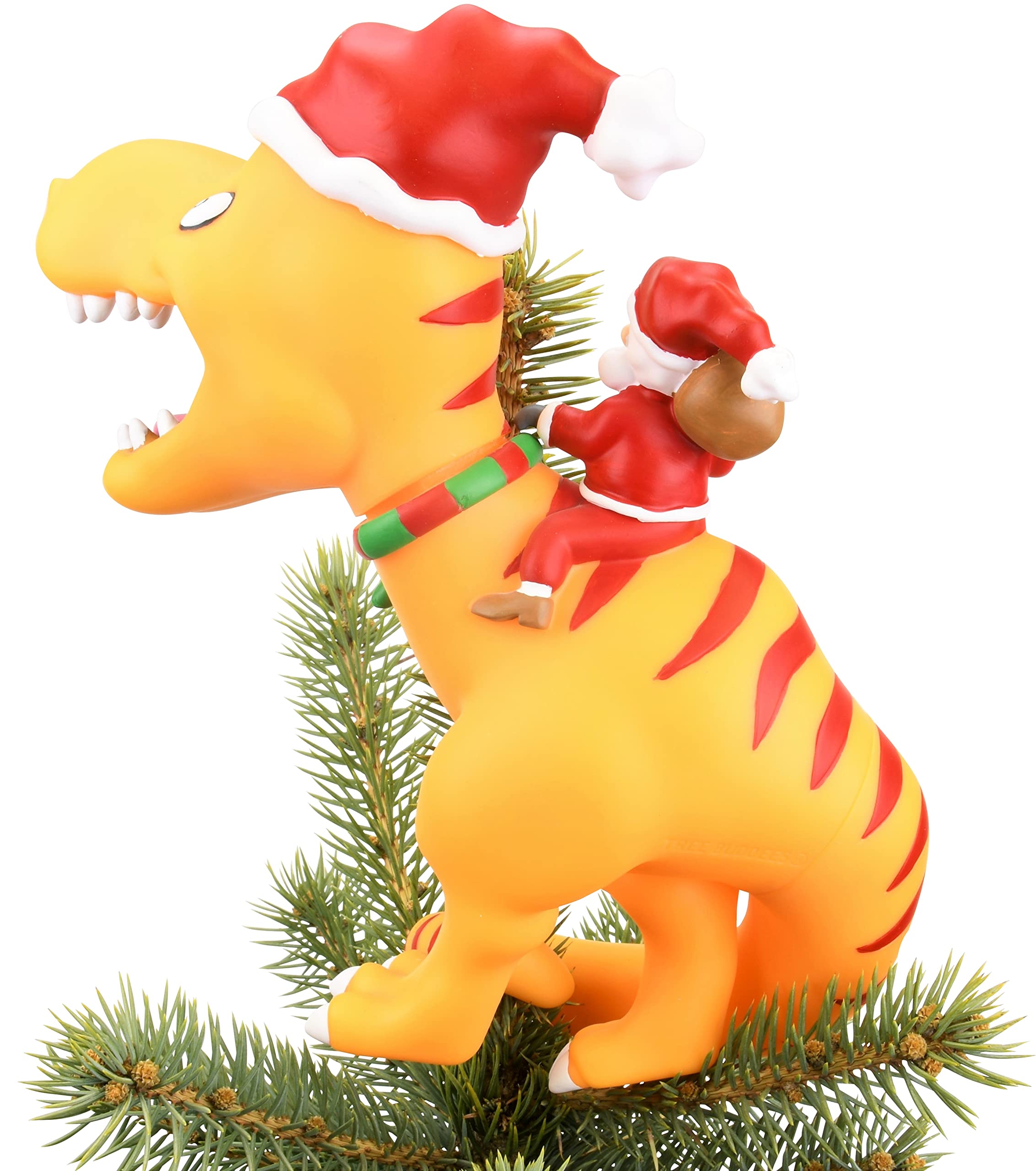 Tree Buddees topper perched on a decorated tree illustrating easy installation and festive impact