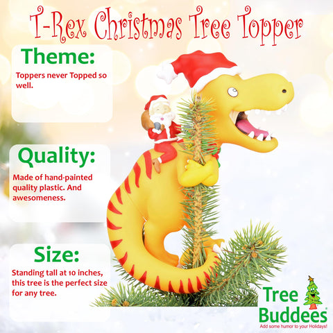 Tree Buddees side profile of the topper highlighting Santa and dinosaur silhouette for visibility
