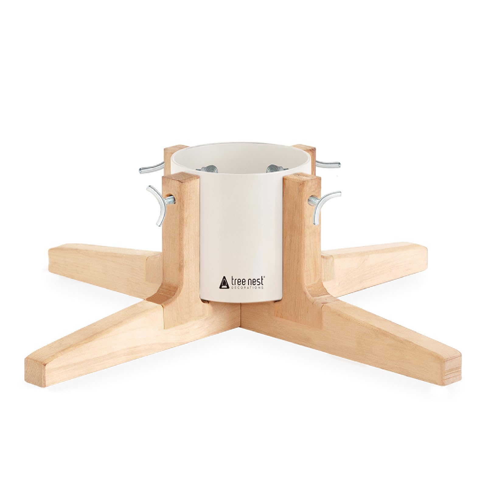 Tree Nest front view white stand showing rustic finish and stable support