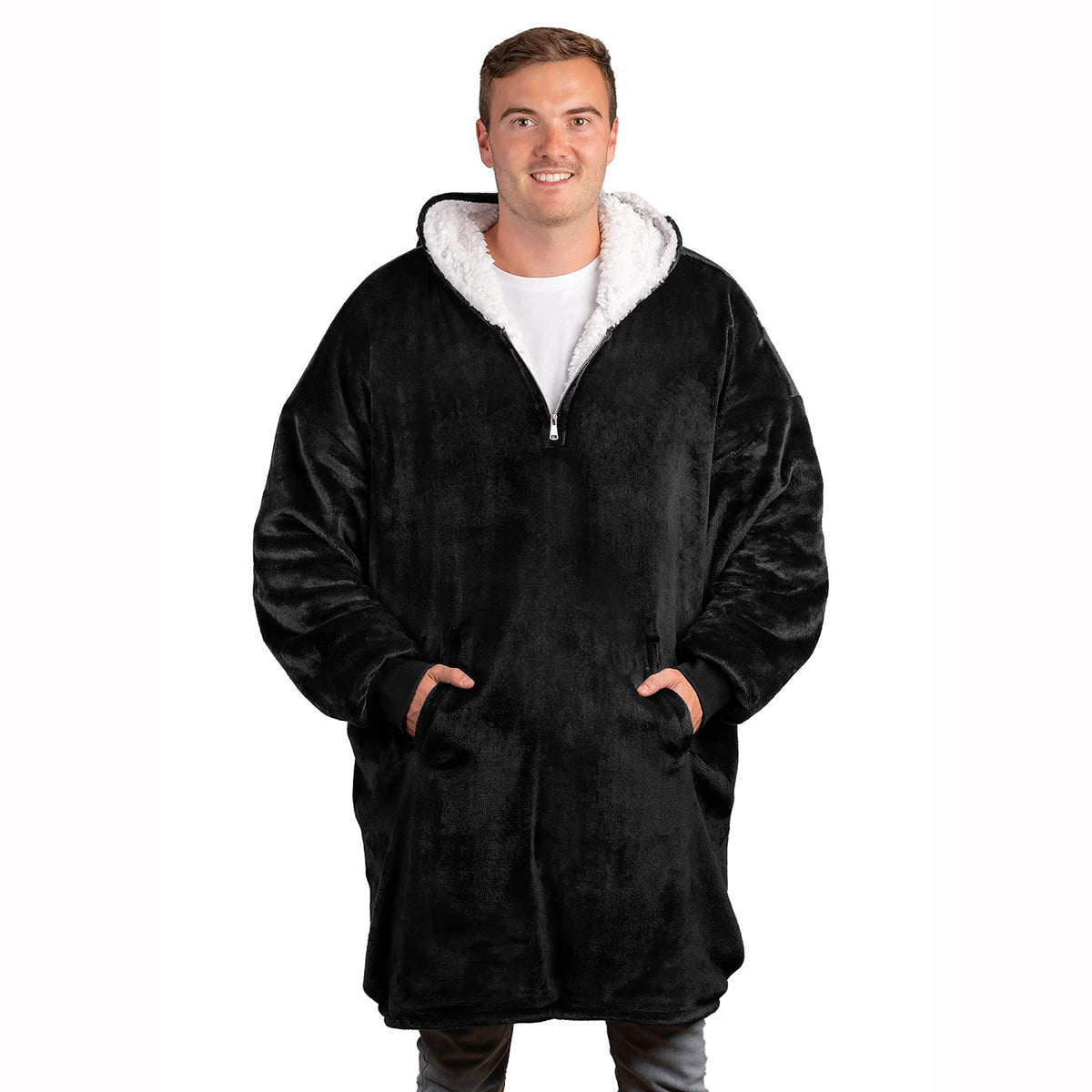 trekki front view showing oversized fit and cozy look