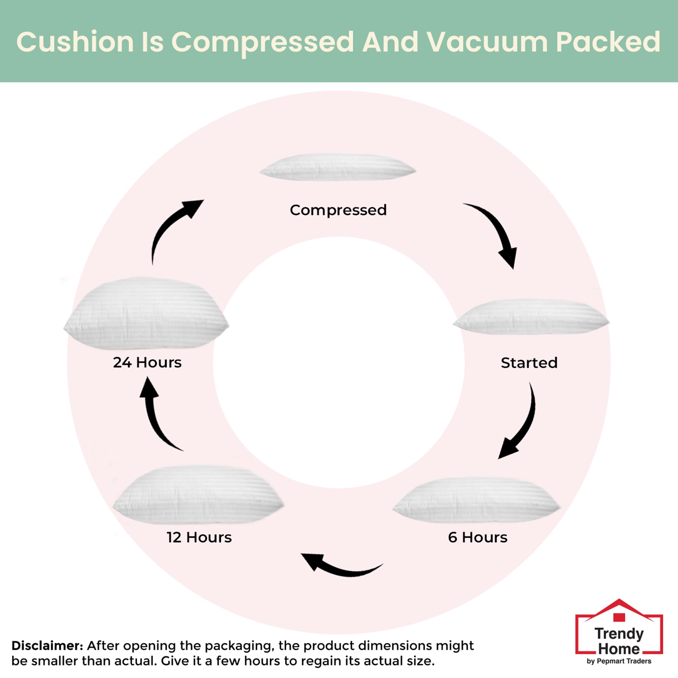 Trendy Home pillow insert held by hand showing size scale and easy handling for quick styling