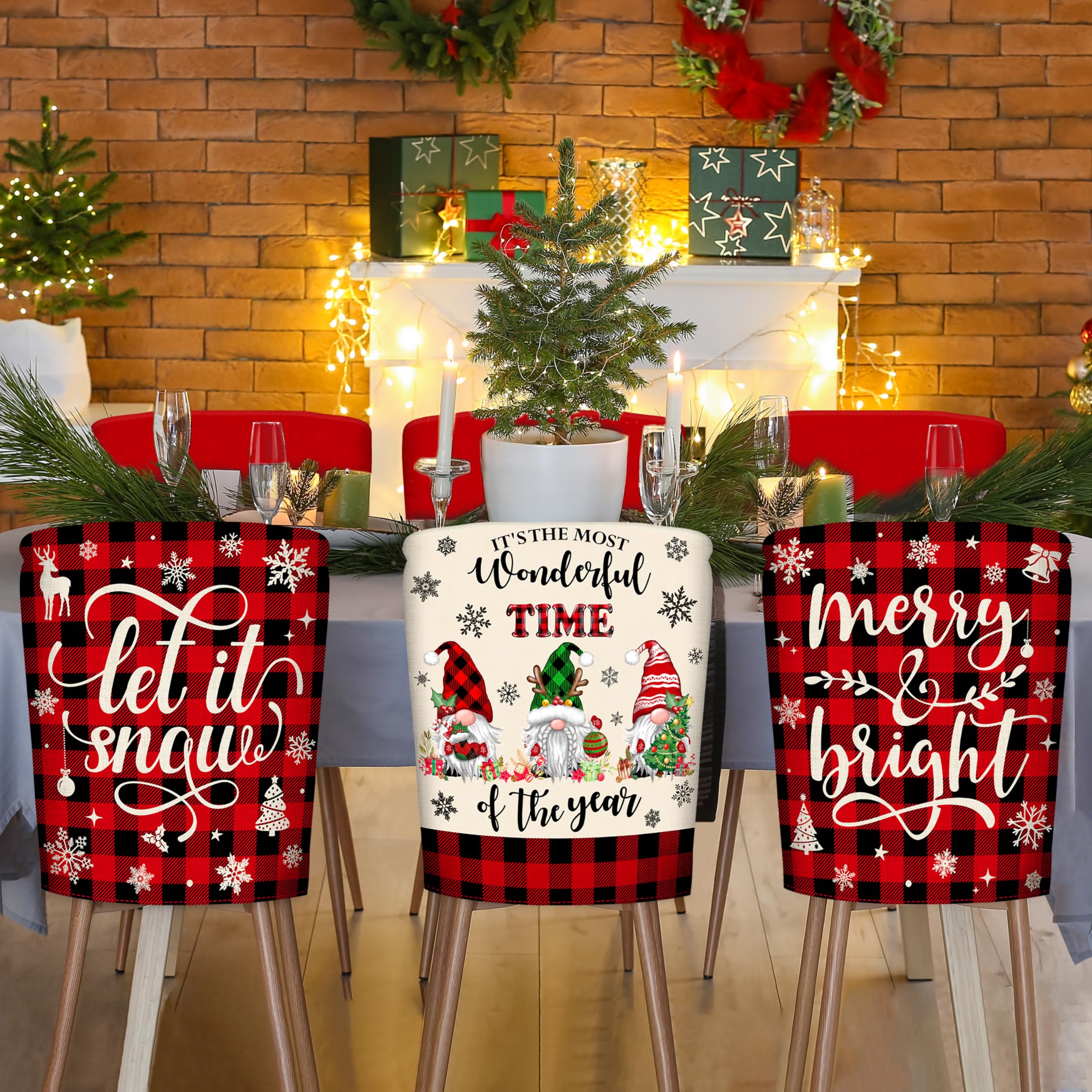 TREWAVE chair cover in use at a decorated holiday dining table scene