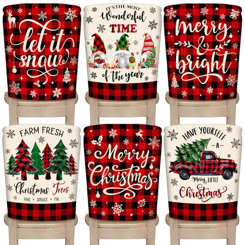 TREWAVE front view of six plaid chair covers creating a festive table