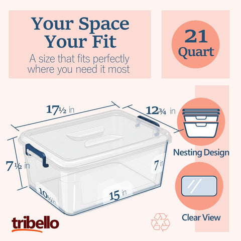 Tribello lid latch close-up demonstrating secure snap closure for safe stacking