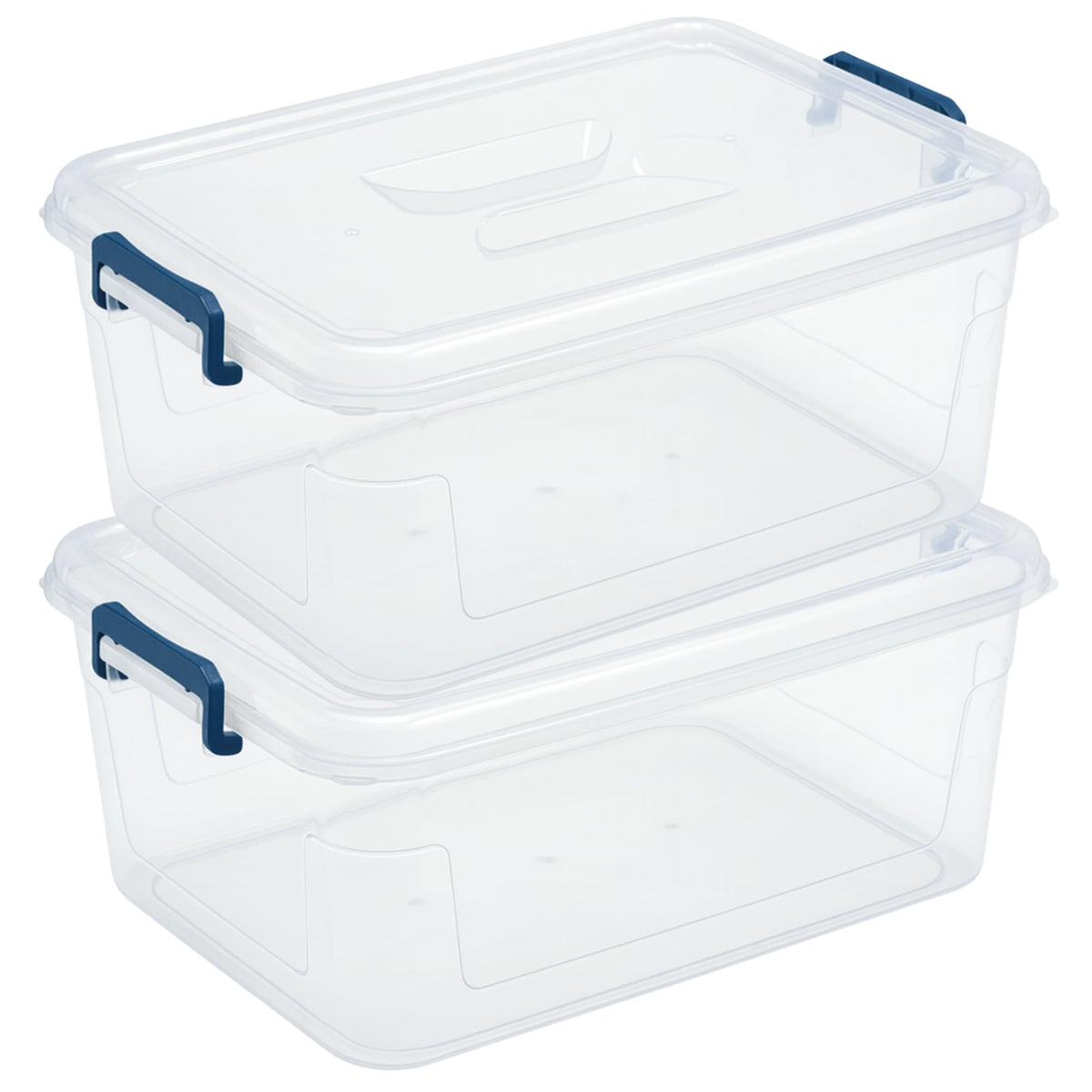 Tribello clear storage bins front view showing lids and stackability for neat organization