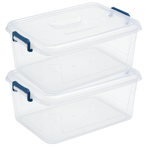 Tribello clear storage bins front view showing lids and stackability for neat organization