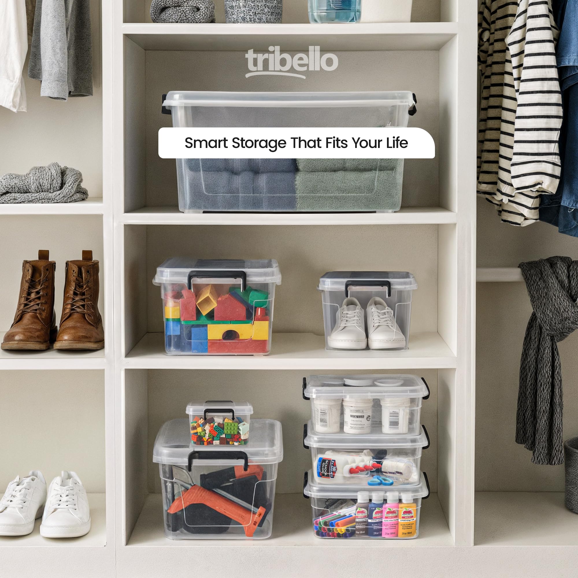 Tribello bin held by hands showing size and ergonomic grip handles for easy carrying