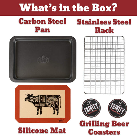Trinity Provisions pan held in hand for size comparison showing compact portable benefit