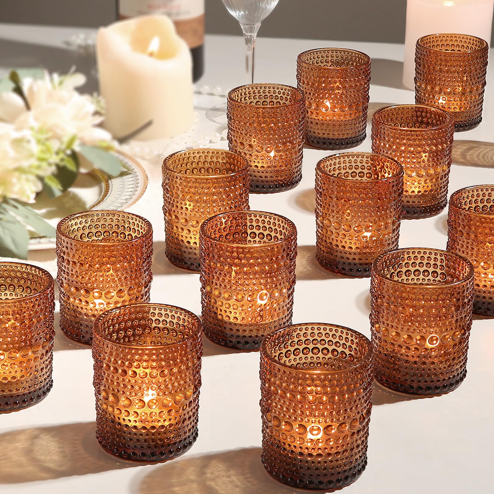 TRIRITE amber votive holders front packaging showing 24-piece set and warm tone