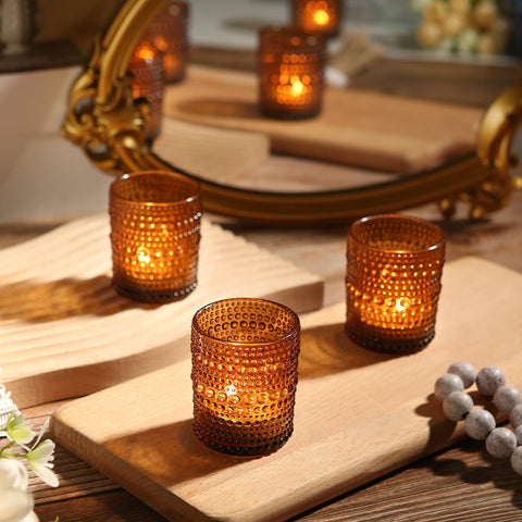 TRIRITE gift-wrapped amber votive set presented as thoughtful host or wedding favor