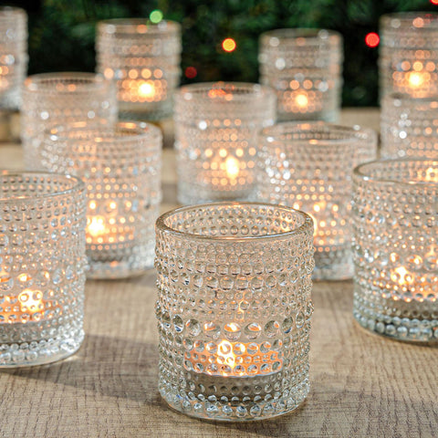 TRIRITE clear votive holder front view showing elegant shape and durable glass