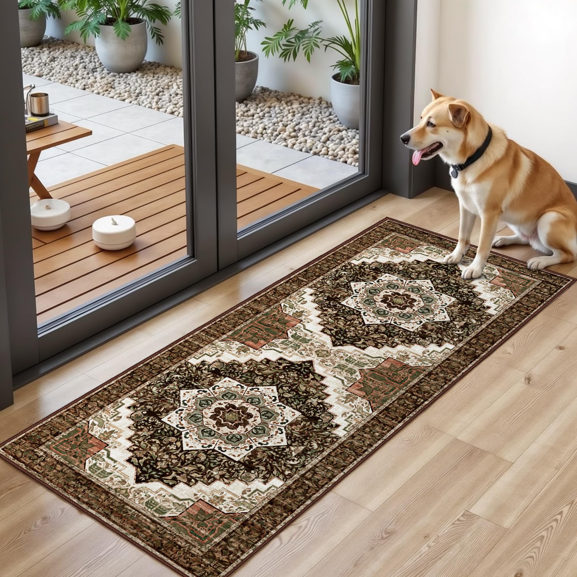 Tritard rug folded near washing machine indicating machine-washable convenience