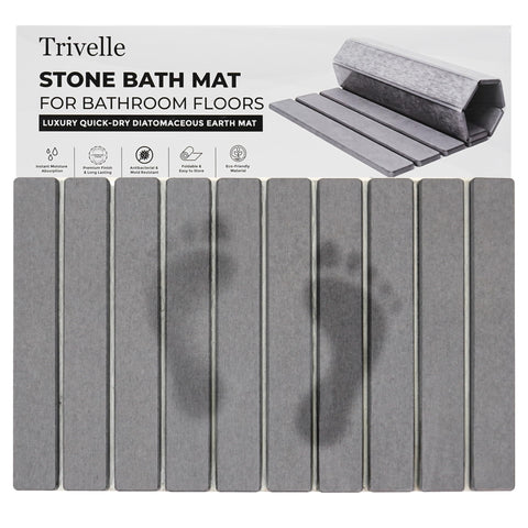 Trivelle front view of extra large stone bath mat, fast dry benefit