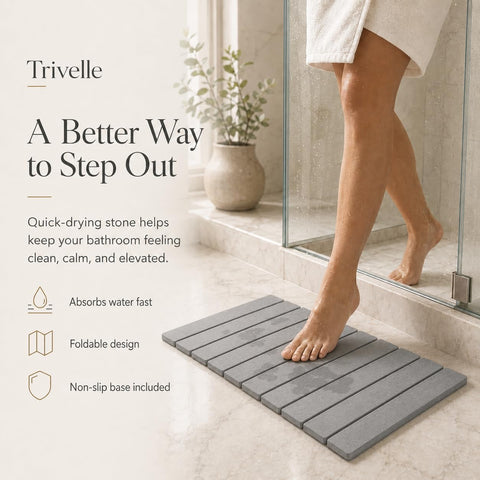 Trivelle mat in modern bathroom, keeps floors dry benefit