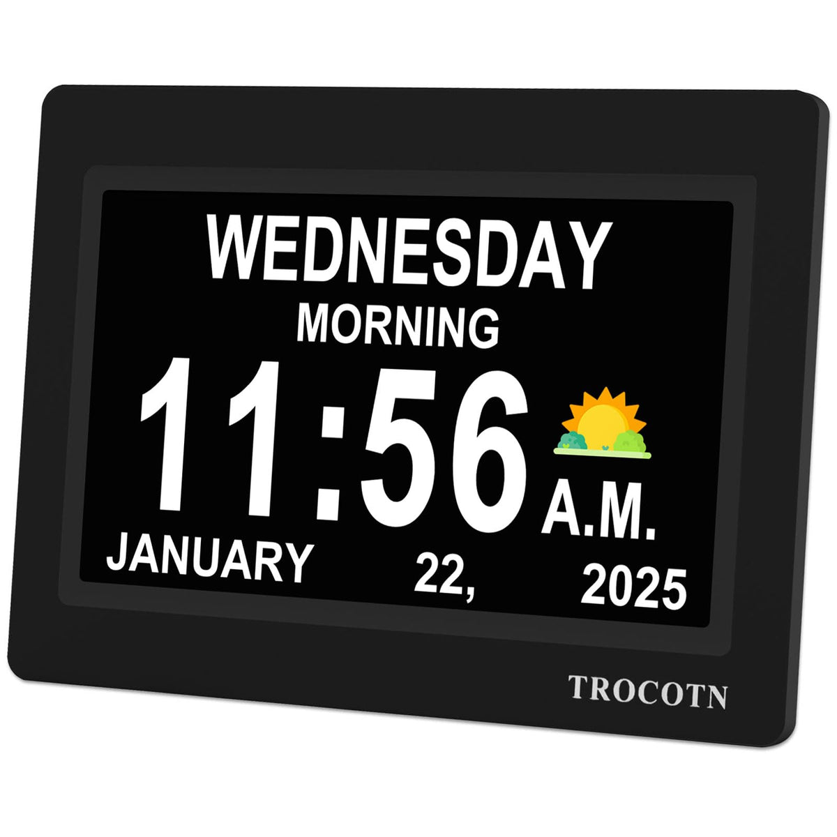 TROCOTN front display showing large clear time and date for easy reading