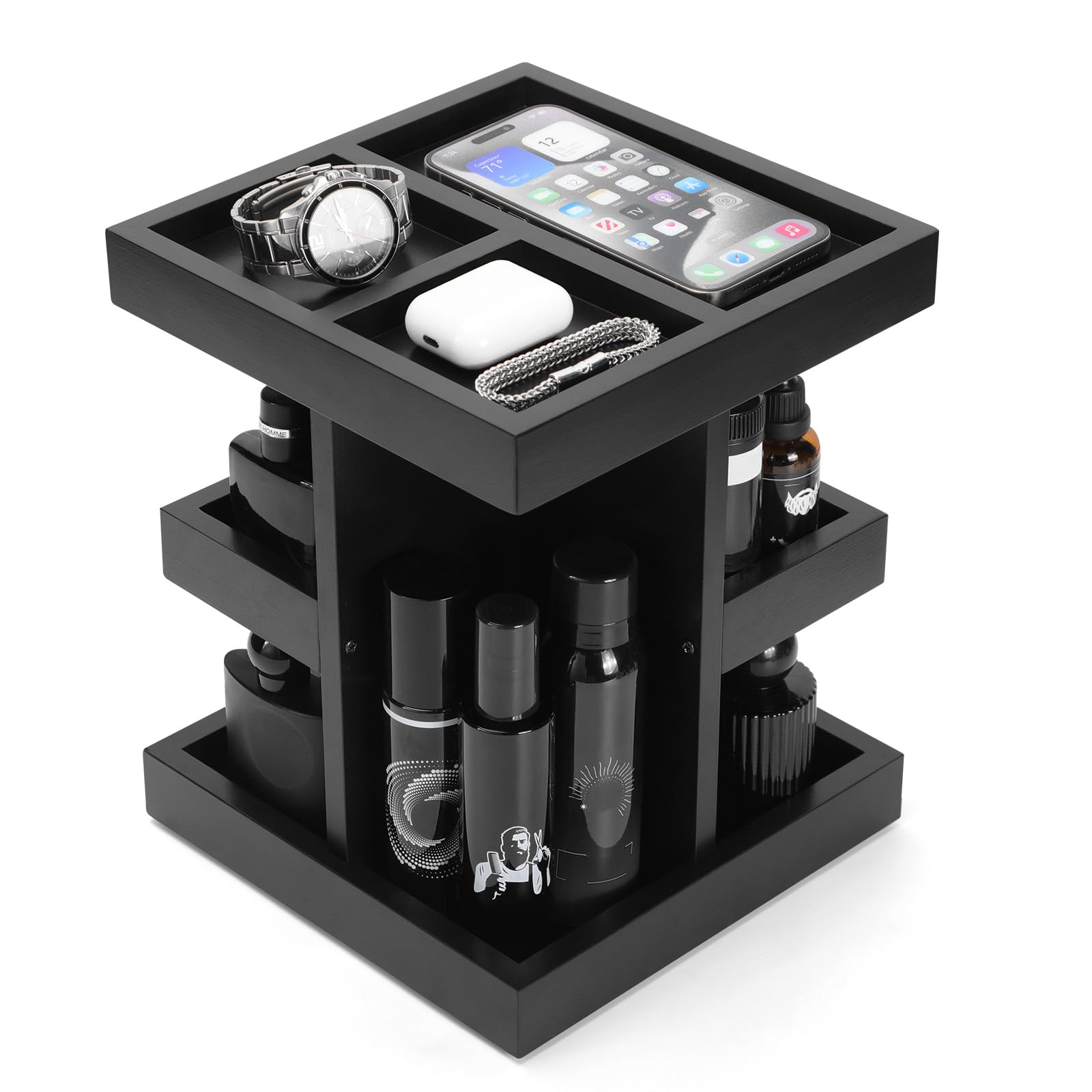 TRQWRO front view showing three-tier organizer and tidy display benefit