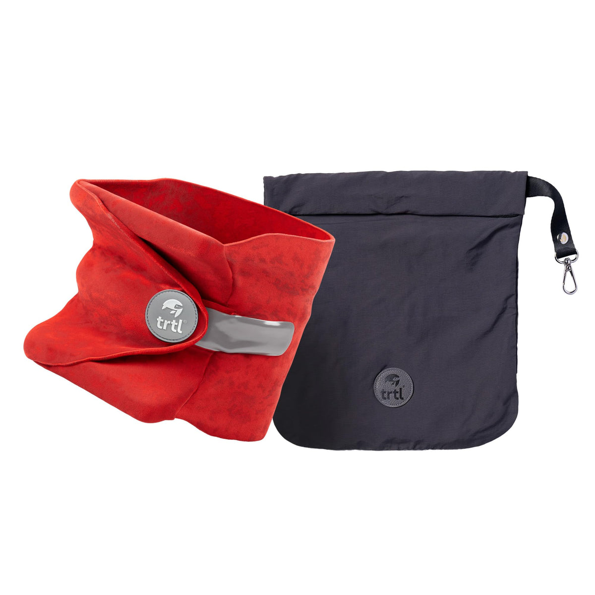 Trtl pillow front view showing ergonomic shape and travel-ready comfort