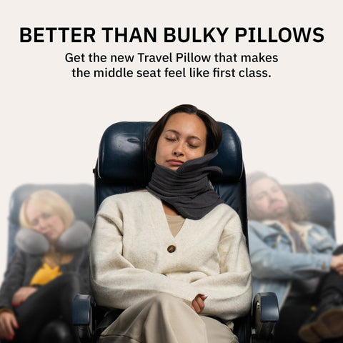 Trtl pillow beside water bottle to show compact size and portability
