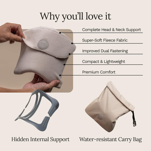 Trtl pillow on airplane seat demonstrating head support for in-flight naps