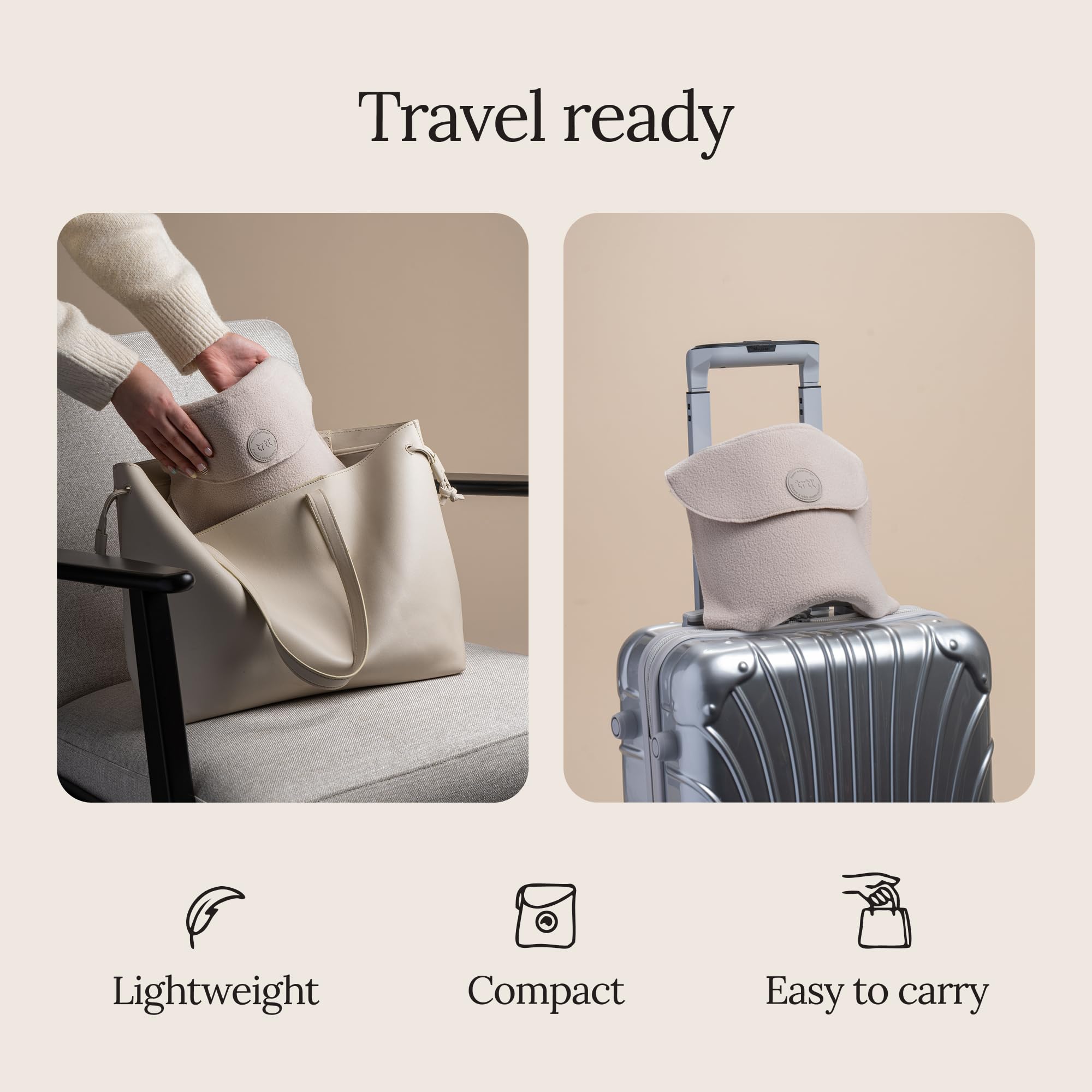Traveler wearing Trtl pillow while seated showing improved comfort during commute